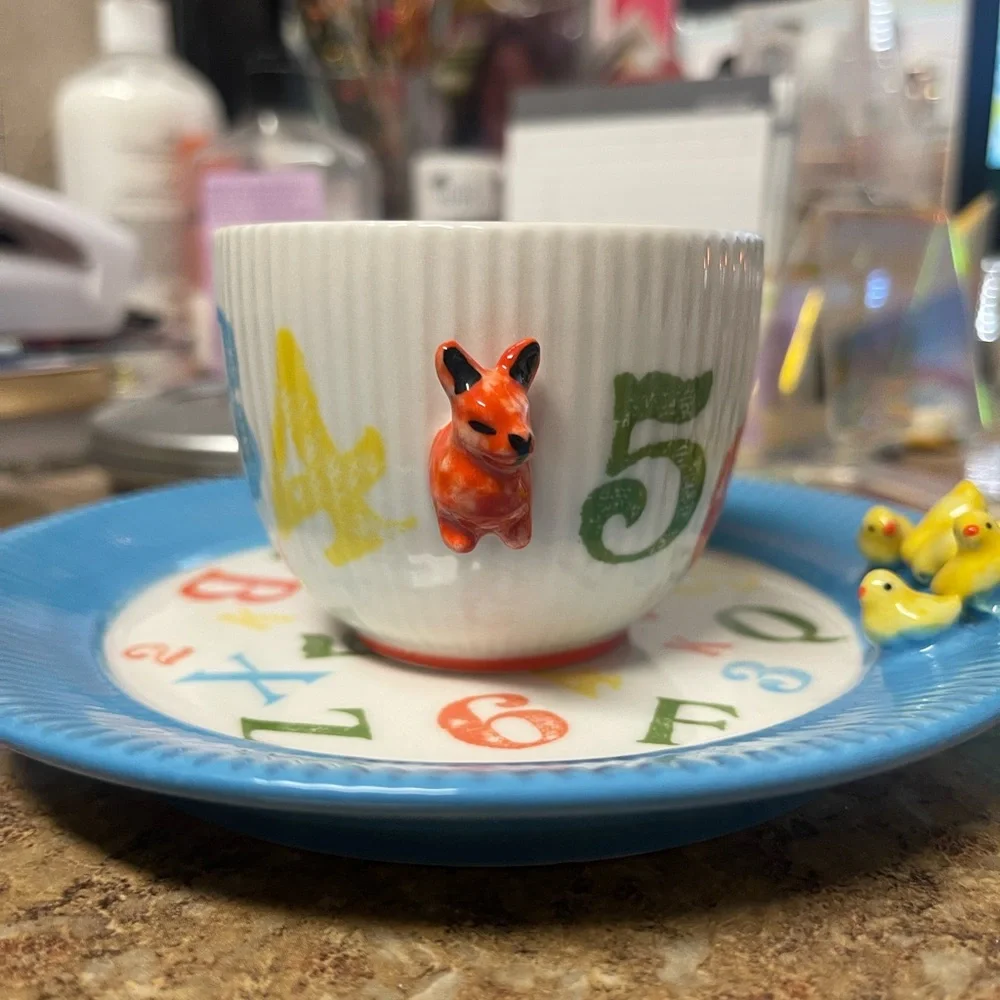 Anthropologie 3D Alphabet Cup and Saucer Set